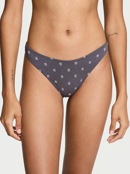 Трусики-стринги женские хлопковые Victoria's Secret Stretch Cotton High-Leg Scoop Thong Panty темно-серые vyg-ae9-66j фото
