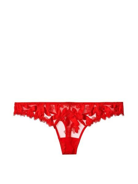 Трусики-стринги женские кружевные люксовые Victoria's Secret Floral Embroidered Thong Panty красные nzh-qwu-v60 фото