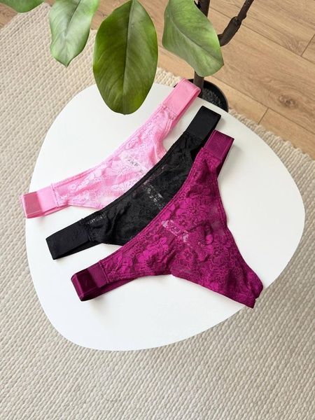 Трусики-стринги женские кружевные PINK Victoria's Secret Logo High-Leg Thong бордовые  mq2-765-04n фото