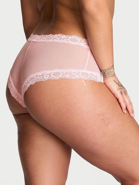 Трусики-чики жіночі мереживні Victoria's Secret Sequin Posey Mesh Cheeky Panty пудрові 4m1-zyh-mnb фото