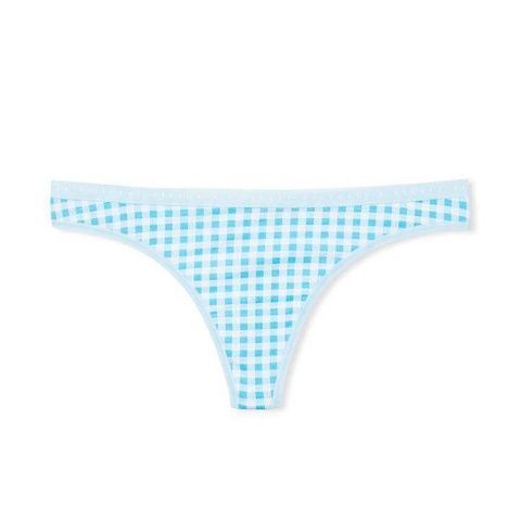 Трусики-стринги женские хлопковые Victoria's Secret Logo Cotton Thong Panty голубые md2-iq0-vuh фото