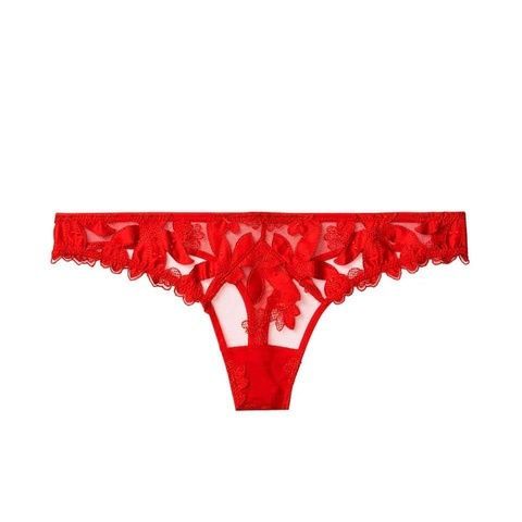 Трусики-стринги женские кружевные люксовые Victoria's Secret Floral Embroidered Thong Panty красные nzh-qwu-v60 фото