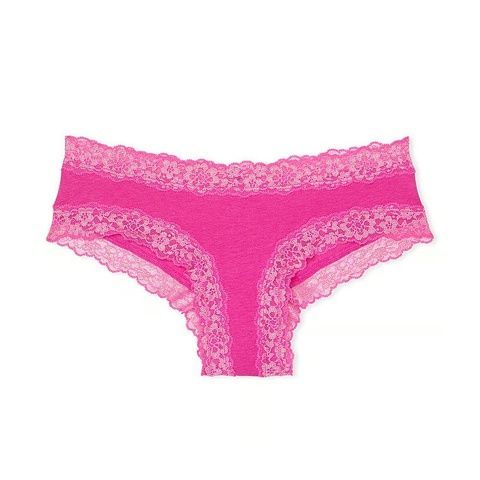 Трусики-чики женские хлопковые с кружевом Victoria's Secret Lace-Waist Cotton Cheeky Panty малиновые 6ue-hz1-l47 фото