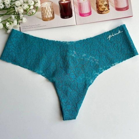 Трусики-стринги женские бесшовные PINK Victoria's Secret No-Show Thong Panty бирюзовые uc1-csy-tu9 фото