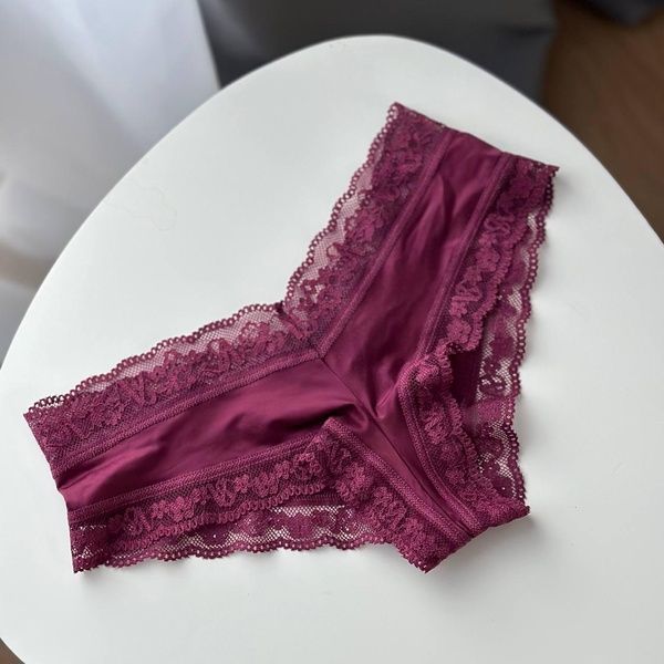 Трусики-чіки жіночі люксові з мереживом Victoria's Secret бордові okl-5h5-boa фото