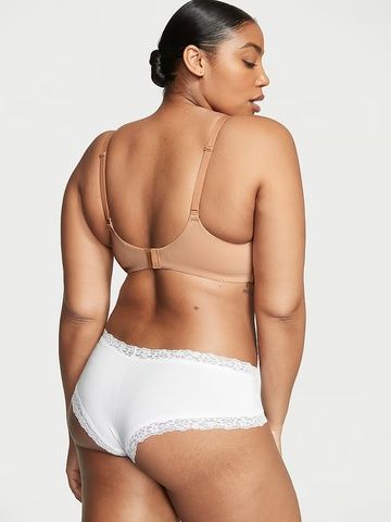Трусики-чики женские хлопковые с кружевом Victoria's Secret Lace-Waist Cotton Cheeky Panty белые km1-1qx-xpi фото