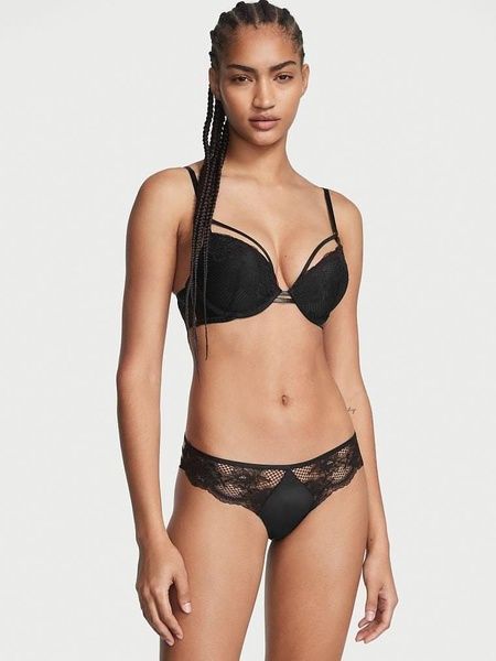 Трусики-стрінги жіночі люксові Victoria's Secret чорні 4sk-y4e-i3h фото