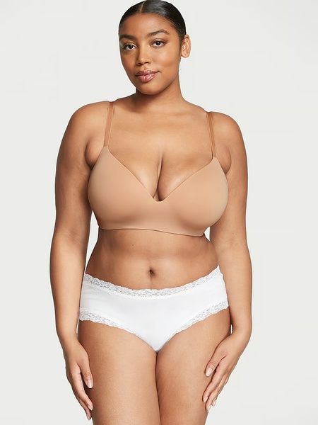 Трусики-чики женские хлопковые с кружевом Victoria's Secret Lace-Waist Cotton Cheeky Panty белые km1-1qx-xpi фото