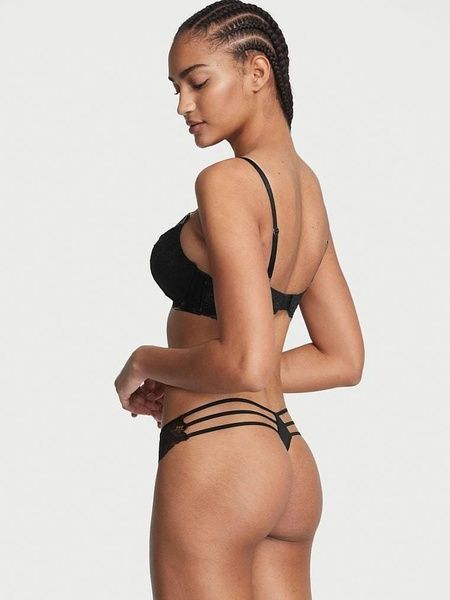 Трусики-стрінги жіночі люксові Victoria's Secret чорні 4sk-y4e-i3h фото