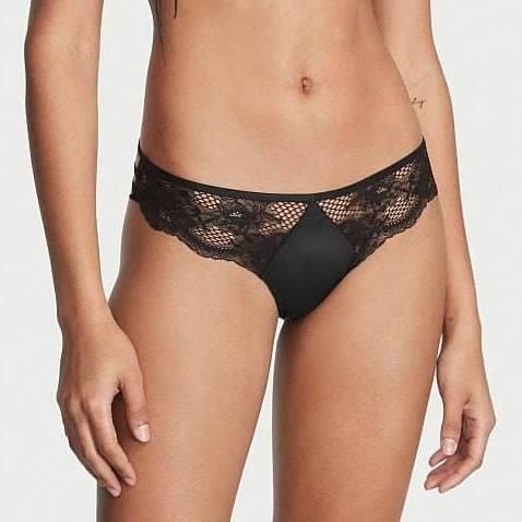 Трусики-стринги женские люксовые Victoria's Secret черные 4sk-y4e-i3h фото