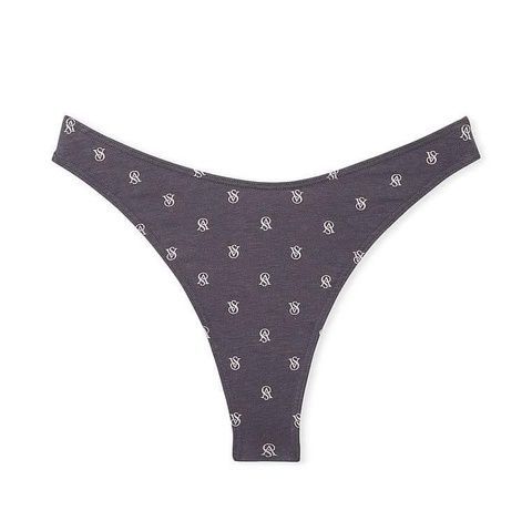 Трусики-стринги женские хлопковые Victoria's Secret Stretch Cotton High-Leg Scoop Thong Panty темно-серые vyg-ae9-66j фото