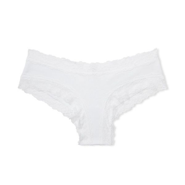 Трусики-чики женские хлопковые с кружевом Victoria's Secret Lace-Waist Cotton Cheeky Panty белые km1-1qx-xpi фото
