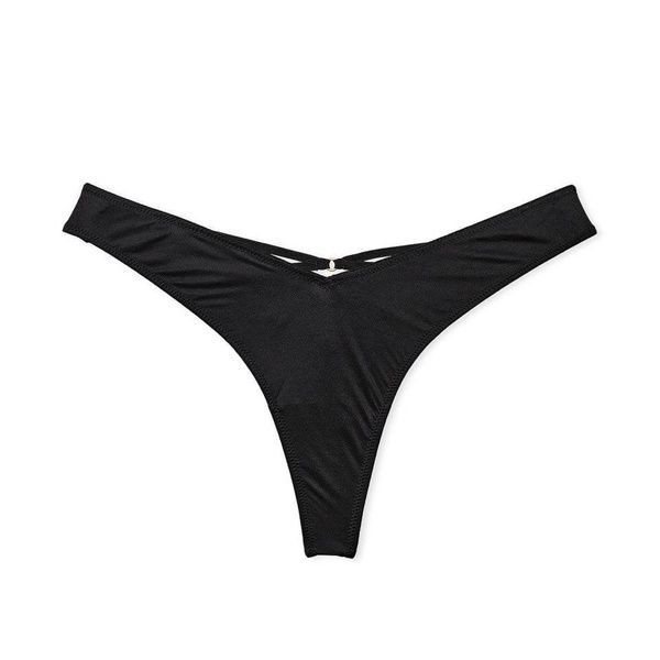 Трусики-стринги женские люксовые Victoria's Secret Strappy Back High-Leg Thong Panty черные 969-cqt-q5o фото