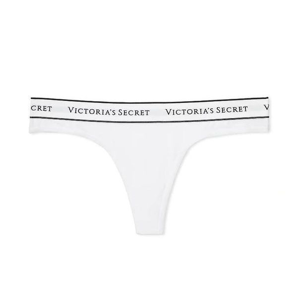 Трусики-стринги женские хлопковые Victoria's Secret Logo Cotton Thong Panty белые l8y-q4k-nsl фото