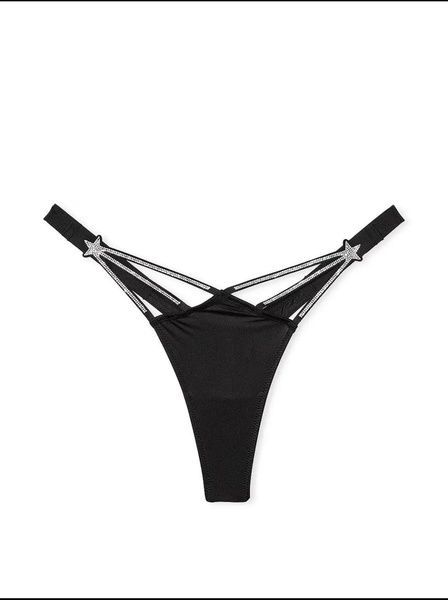 Трусики-стринги женские люксовые Victoria's Secret Starstruck Shine High-Leg Thong Panty черные r9r-nch-bra фото