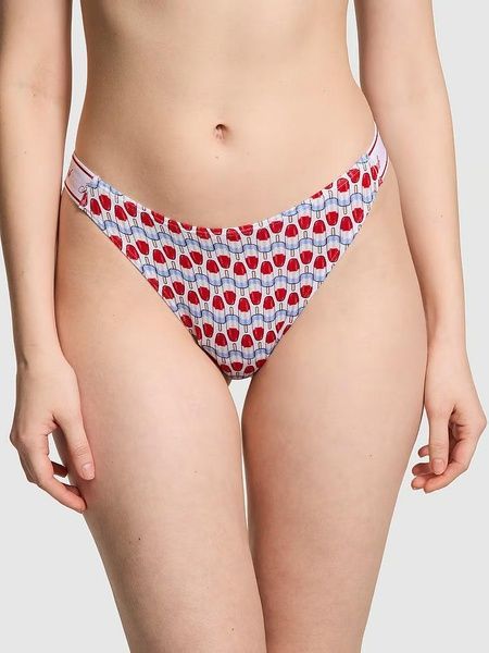 Трусики-стрінги бавовняні PINK Victoria's Secret Logo Cotton High-Leg Thong Panty білі 26i-sqq-cjf фото