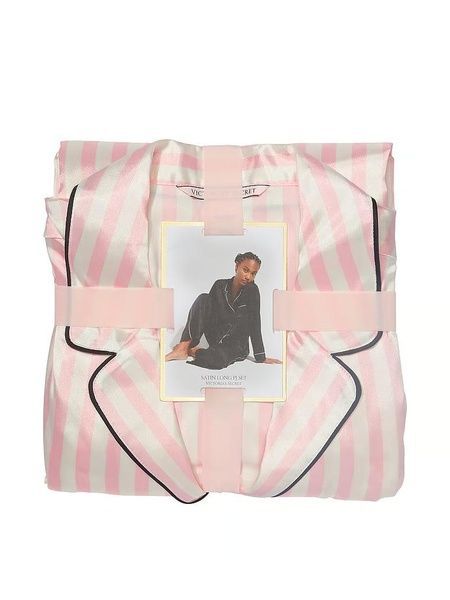 Пижама сатиновая розовая (штаны+рубашка) Victoria's Secret Satin Long Pajama Set REGULAR yel-6sp-eu8 фото