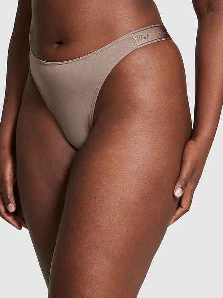 Трусики-стрінги женские хлопкове PINK Victoria's Secret Logo Cotton High-Leg Thong коричневі v12-t2o-ogd фото