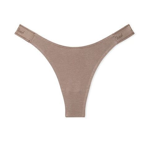 Трусики-стринги женские хлопковые PINK Victoria's Secret Logo Cotton High-Leg Thong коричневые v12-t2o-ogd фото