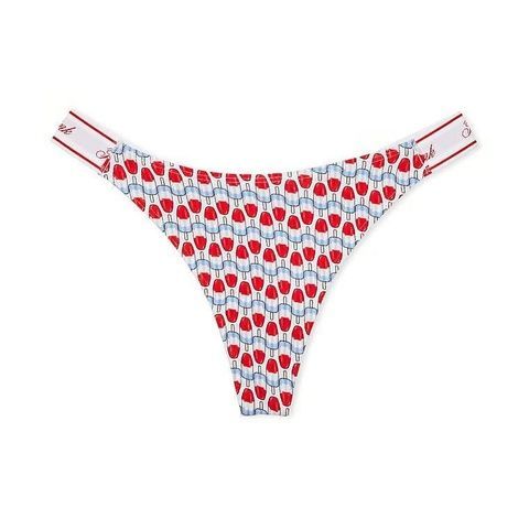 Трусики-стринги женские хлопковые PINK Victoria's Secret Logo Cotton High-Leg Thong белые 26i-sqq-cjf фото