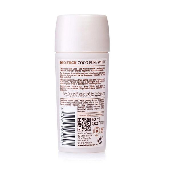 Дезодорант-стік TULIPAN NEGRO Coco Pure White - Ніжний кокос, 60 мл ac7-332 фото