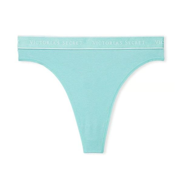 Трусики-стринги с высокой посадкой Victoria's Secret Logo Cotton High-Waist Thong Panty голубые 2et-iip-1x0 фото