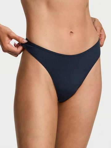 Трусики-стринги женские хлопковые Victoria's Secret Stretch Cotton High-Leg Scoop Thong Panty темно-синие xre-uf5-b8a фото