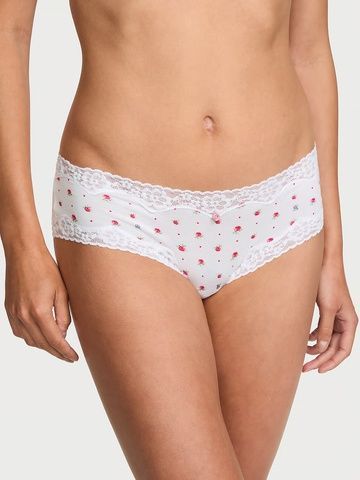 Трусики-чики бавовняні Victoria's Secret Lace Trim Cotton Lace-Waist Cheeky Panty білі  ys0-1xy-3m3 фото