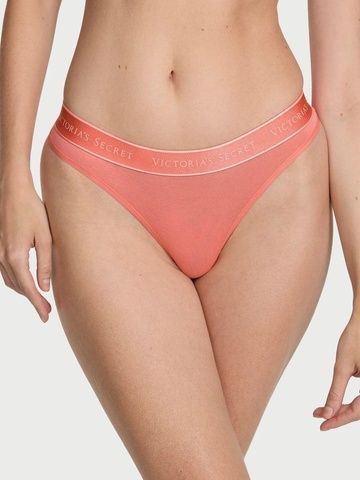 Трусики-стринги женские хлопковые с логотипом Victoria's Secret Logo Cotton Thong Panty персиковые s8j-p4m-ipy фото