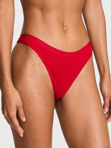 Трусики-стринги женские хлопковые Victoria's Secret Stretch Cotton High-Leg Scoop Thong Panty красные 2w6-m25-wxr фото