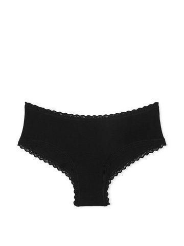Трусики-чики женские хлопковые Victoria's Secret Cotton Lace-Waist Cheeky Panty черные mjz-xfg-oqr фото