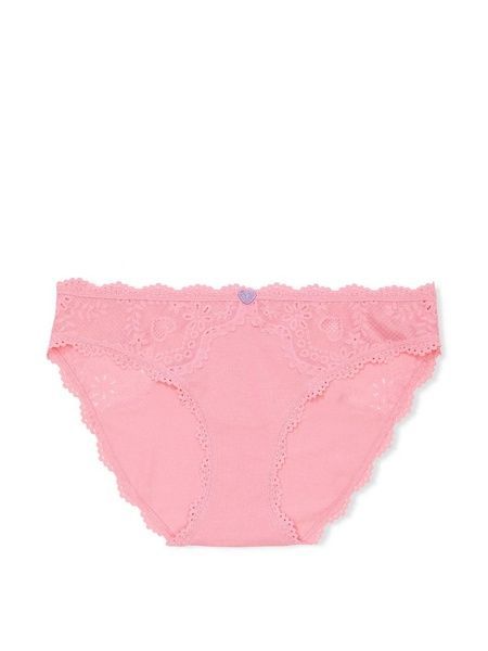 Трусики-бікіні жіночі бавовняні Victoria's Secret Heart Eyelet Cotton Bikini Panty рожеві 4f7-kuv-65l фото