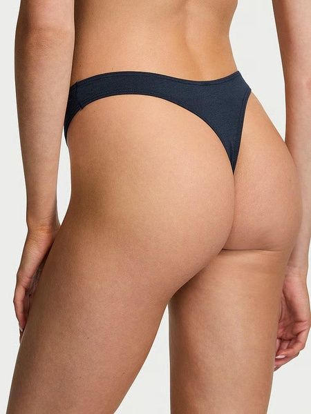 Трусики-стрінги жіночі бавовняні Victoria's Secret Stretch Cotton High-Leg Scoop Thong Panty темно-сині xre-uf5-b8a фото