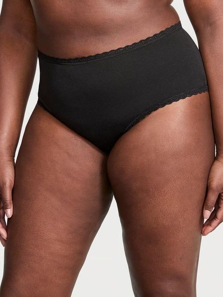 Трусики-чики женские хлопковые Victoria's Secret Cotton Lace-Waist Cheeky Panty черные mjz-xfg-oqr фото