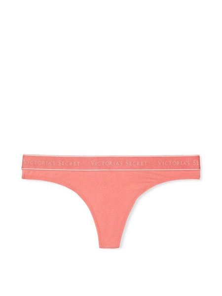 Трусики-стрінги жіночі бавовняні з логотипом Victoria's Secret Logo Cotton Thong Panty персикові s8j-p4m-ipy фото