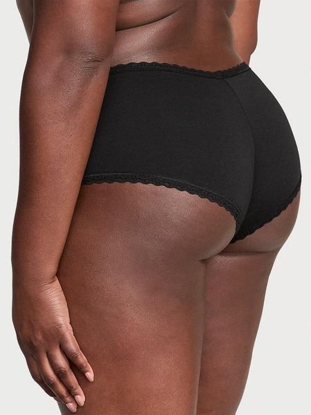 Трусики-чики женские хлопковые Victoria's Secret Cotton Lace-Waist Cheeky Panty черные mjz-xfg-oqr фото