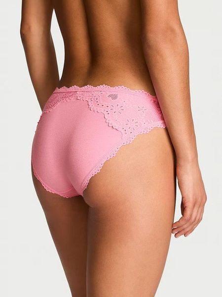 Трусики-бікіні жіночі бавовняні Victoria's Secret Heart Eyelet Cotton Bikini Panty рожеві 4f7-kuv-65l фото