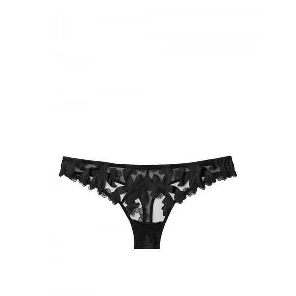 Трусики-стринги женские кружевные люксовые Victoria's Secret Floral Embroidered Thong Panty черные azh-qbw-t9c фото