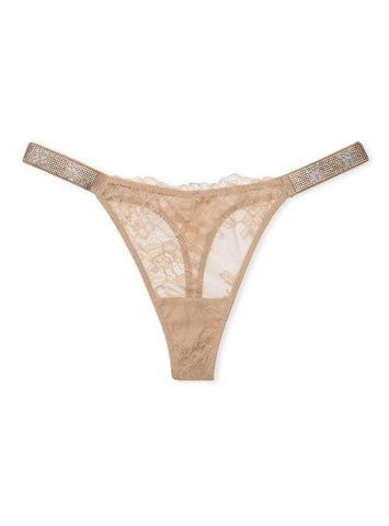 Трусики-стринги люксовые со стразами Victoria's Secret Very Sexy Shine Strap Rose Lace Panty бежевые S wez-wny-v8d фото