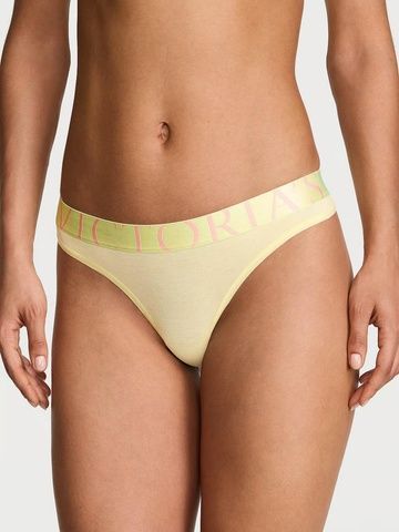 Трусики-стринги женские хлопковые с&nbsp;логотипом Victoria's Secret Exploded Logo Cotton Thong желтые  ts0-kpb-qt6 фото