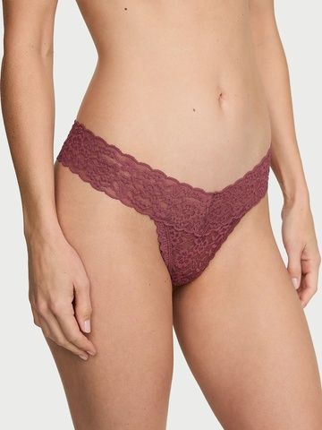 Трусики-стринги женские кружевные Victoria's Secret Lace Thong Panty бордовые  mgy-xwk-xu7 фото
