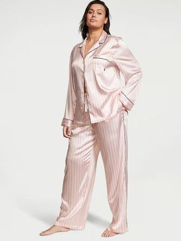 Пижама сатиновая розовая (штаны+рубашка) Victoria's Secret Satin Long Pajama Set REGULAR 0te-di9-huy фото