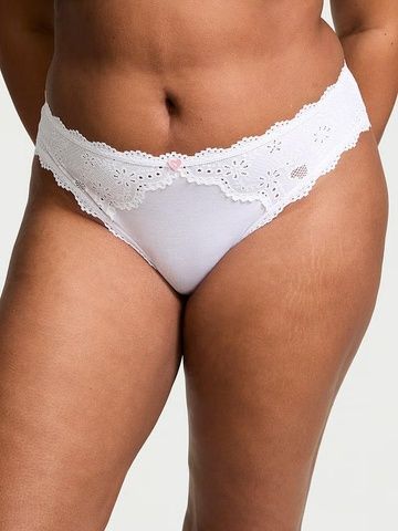 Трусики-бикини женские хлопковые Victoria's Secret Heart Eyelet Cotton Bikini Panty белые hho-7bo-xjt фото