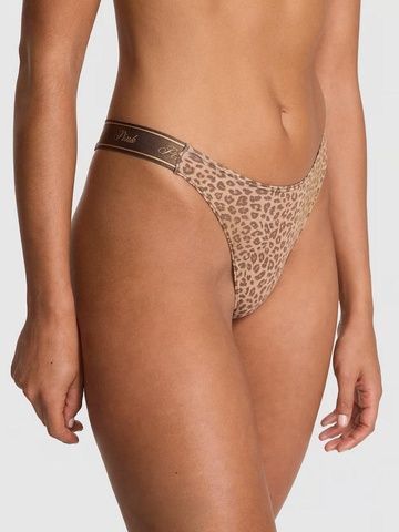 Трусики-стринги женские хлопковые PINK Victoria's Secret Logo Cotton High-Leg Thong коричневые  k6r-zqo-8q1 фото