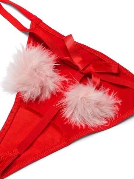 Трусики-стринги женские Victoria's Secret Satin Pom Pom V-String Panty красные sah-7vd-c26 фото