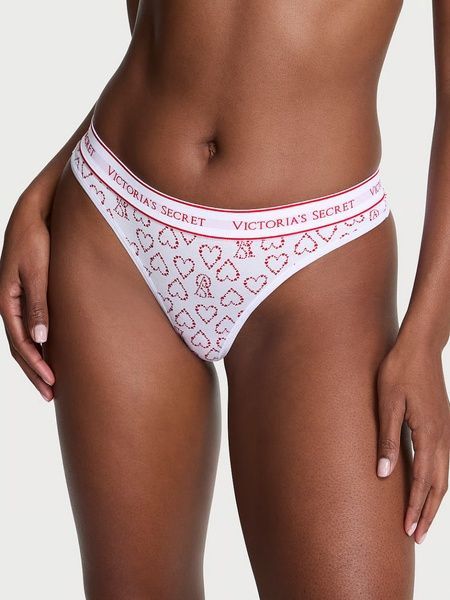 Трусики-стринги женские хлопковые Victoria's Secret Logo Cotton Thong Panty белые  d3l-jx7-yid фото