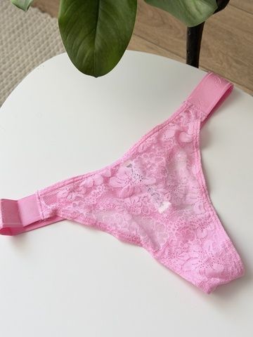 Трусики-стринги женские кружевные PINK Victoria's Secret Logo High-Leg Thong розовые  y3m-r6y-pnx фото