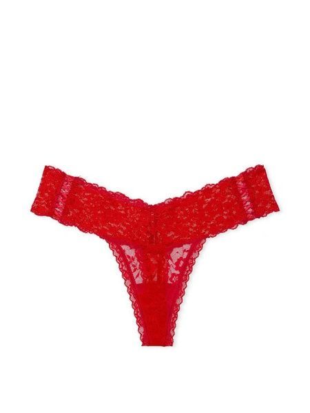 Трусики-стрінги жіночі мереживні Victoria's Secret Lace Thong Panty червоні bwe-6lb-36q фото
