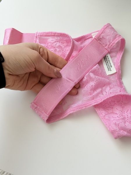 Трусики-стринги женские кружевные PINK Victoria's Secret Logo High-Leg Thong розовые  y3m-r6y-pnx фото