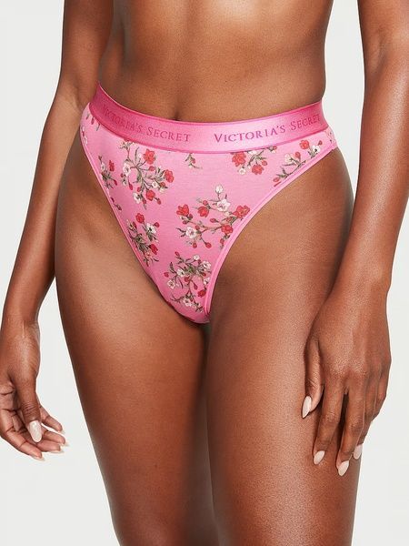 Трусики-стрінги з високою посадкою Victoria's Secret Logo Cotton High-Waist Thong Panty рожеві wpi-bj2-byd фото